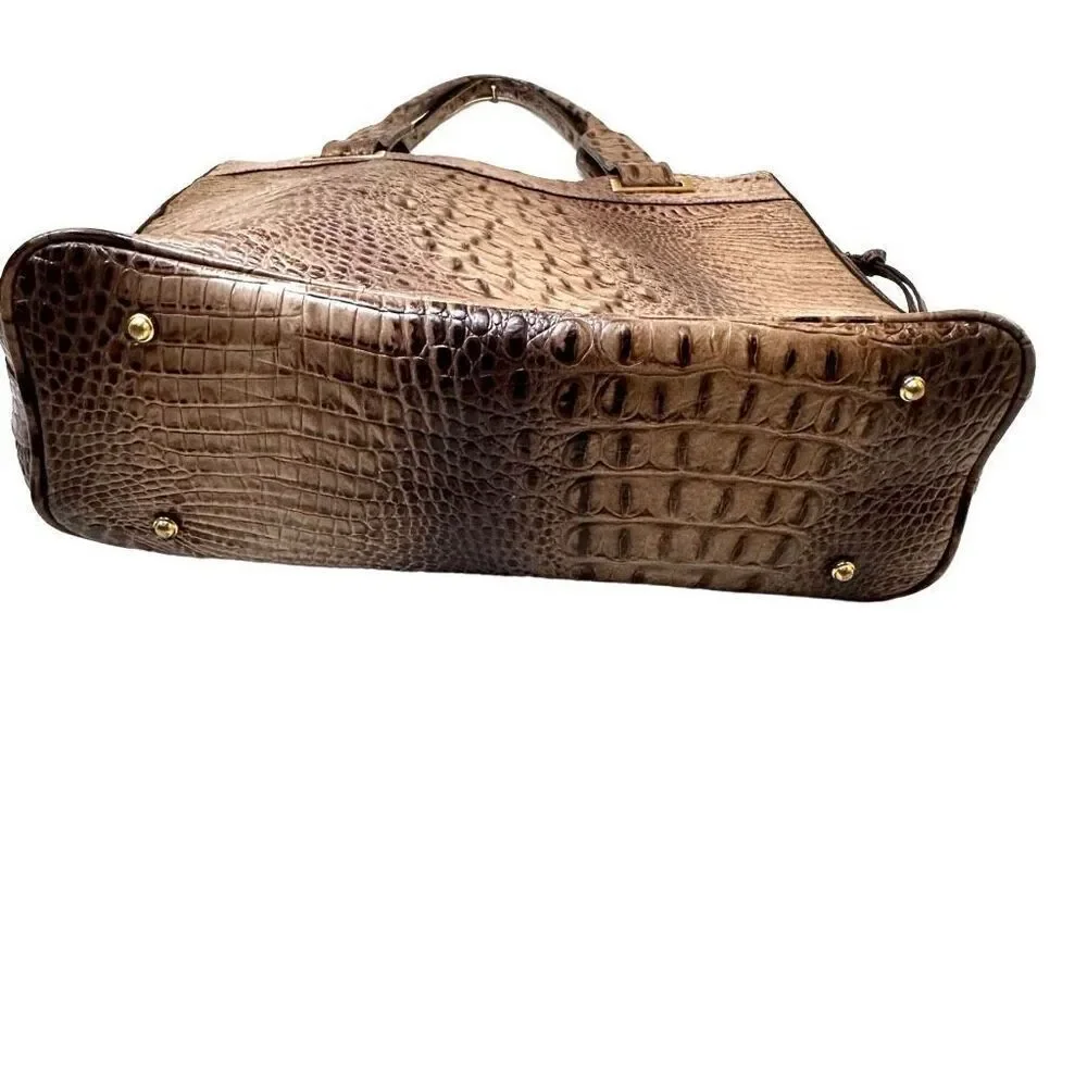 Brahmin Istana Mocha Madison Ave Melbourbe Croc Embossed Top Zip Leather Tote Sh